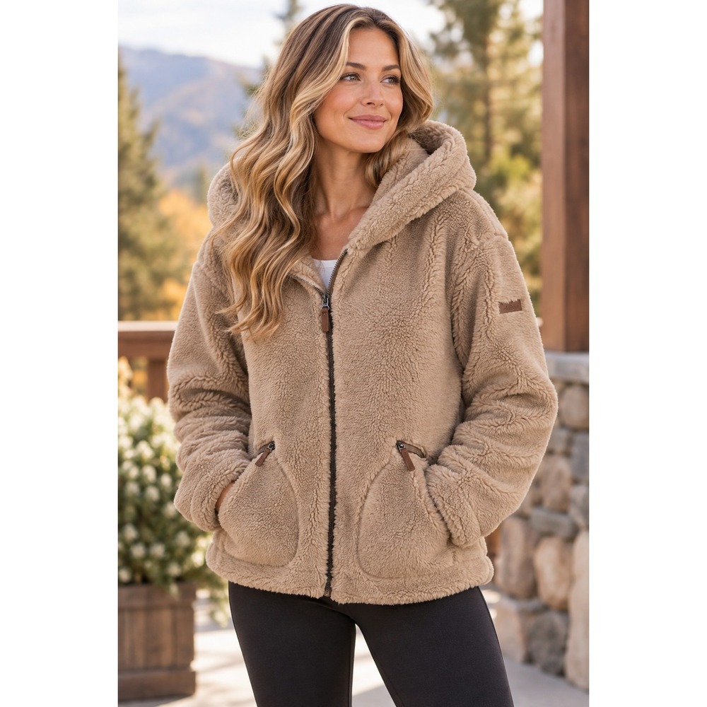 NWT Koolaburra by UGG Women's Sherpa XL Fleece Hooded Quiet Luxury Jacket Latte